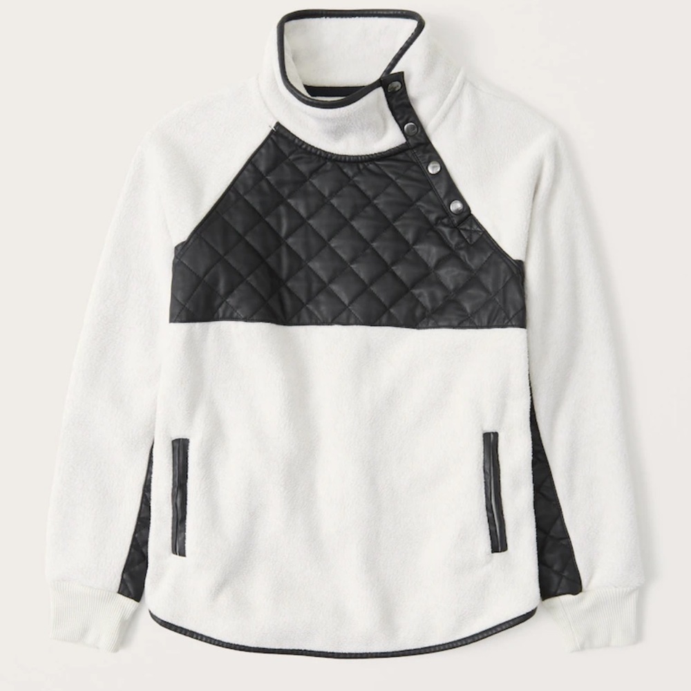 Abercrombie & Fitch Women's snap up fleece pullover top sweater black white warm